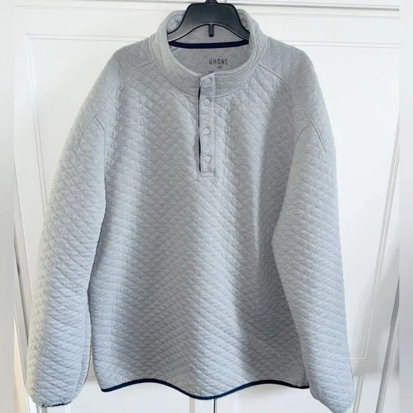 RHONE Gramercy Gray 1/4 Placket Pullover Sz 2XL Sweater Quilted Preppy Classic - Picture 2 of 16